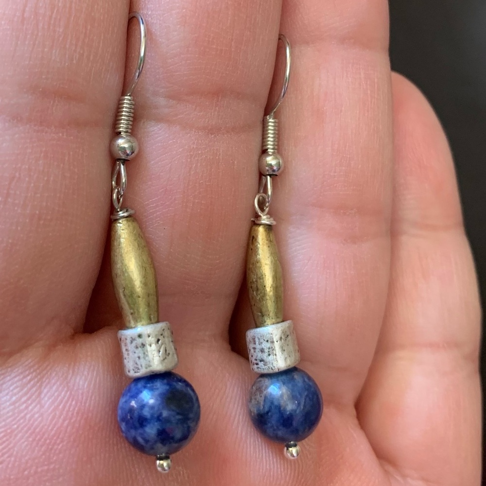❤️5/$15 Mixed Metal Handcrafted Blue Sodalite Drop Earrings